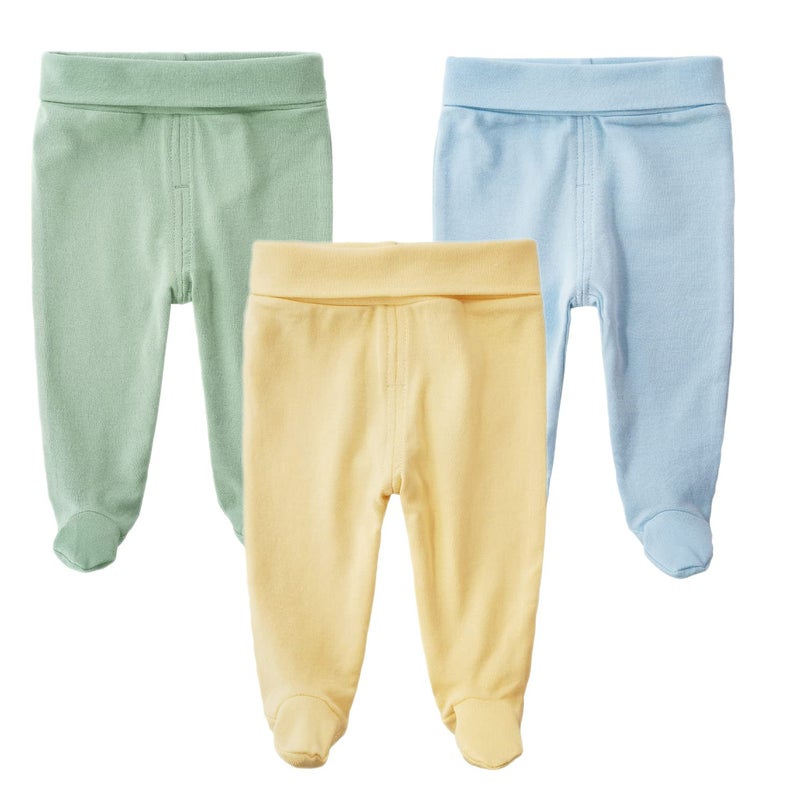 Teach Leanbh Infant Baby 3 Pack Footed Pants Cotton High Waist Casual Leggings (6 Months, D) - Image 1